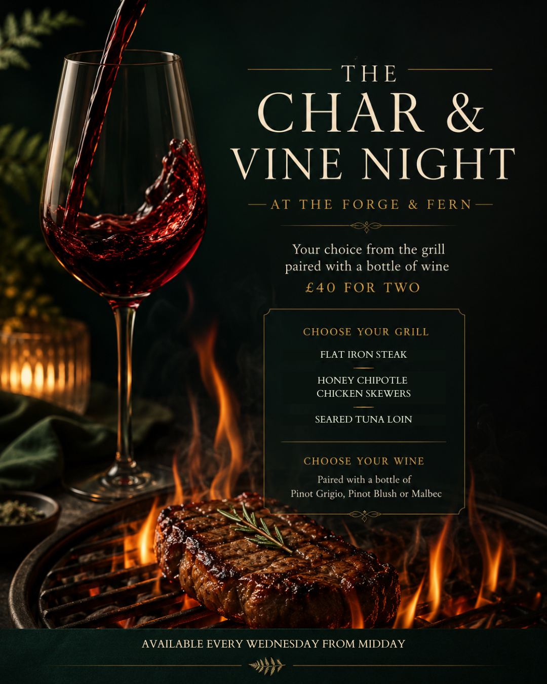 Forge & Fern Offer Steak & Wine for 2 £40
